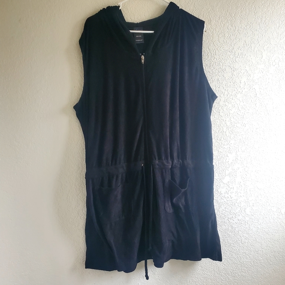 Catalina Swim CoverUp size 3X 22-24 Black Hoodie Terry Bath Zip Up Summer Pool